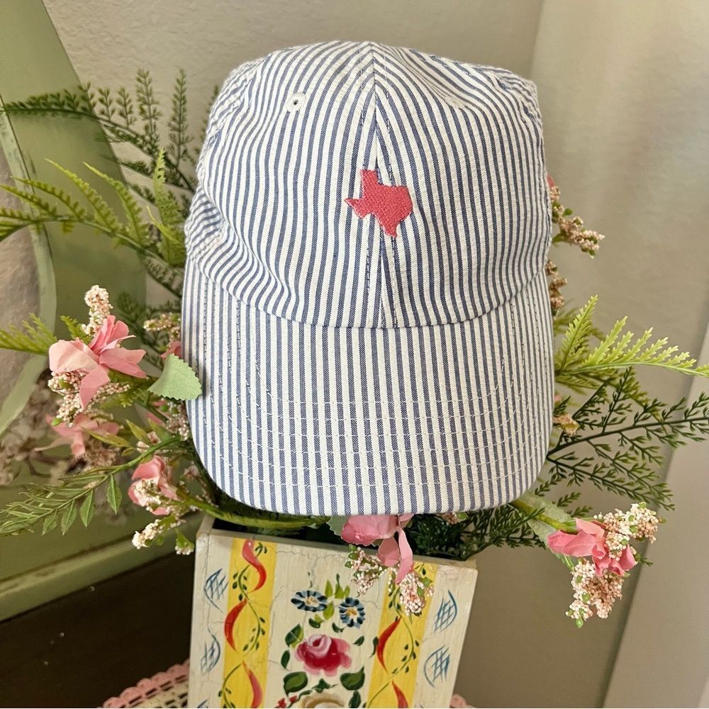 American Needle Tyler’s Texas Blue White Seersucker Stripe Pink‎ Embroidery Hat